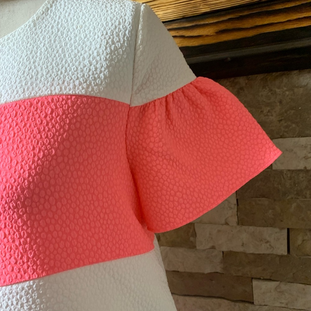 Line & Dot Pink White Striped Textured Top Medium - Picture 3 of 6